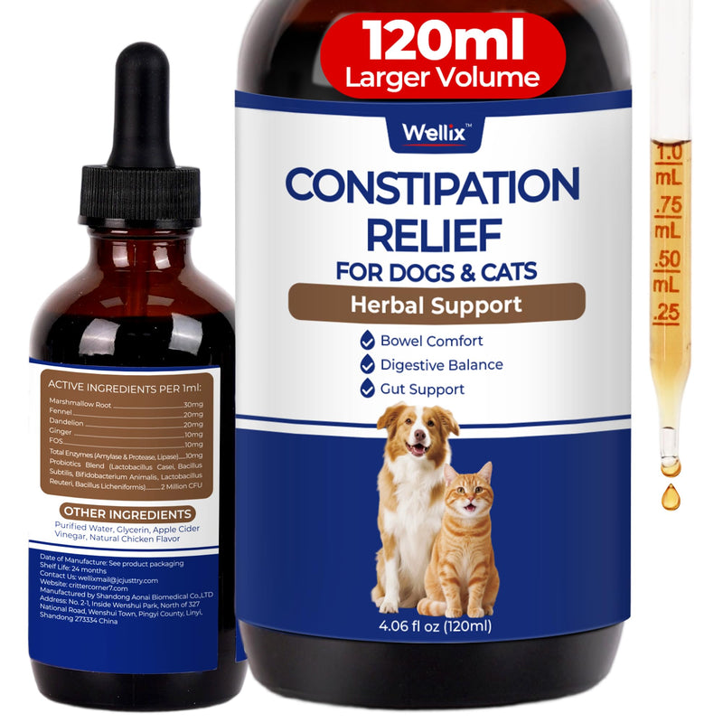 Wellix 4oz Cat & Dog Constipation Relief - Liquid Stool Softener with Dandelion Root, Prebiotics and Probiotics for Cats & Dogs - Natural Laxative for Gas and Tummy Relief - Chicken Flavor - NewNest Australia