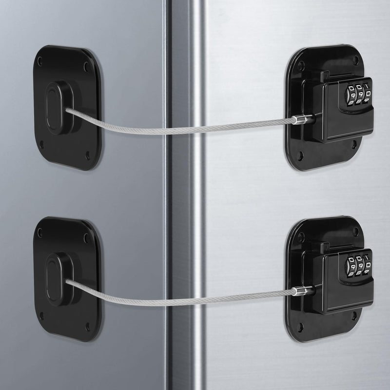 Refrigerator Lock, Heavy Duty Fridge Lock,Child Proof Cabinet Locks,Easy Install,Combination Lock for Drawers, Ovens, Trash Cans(Black- 2Pack)