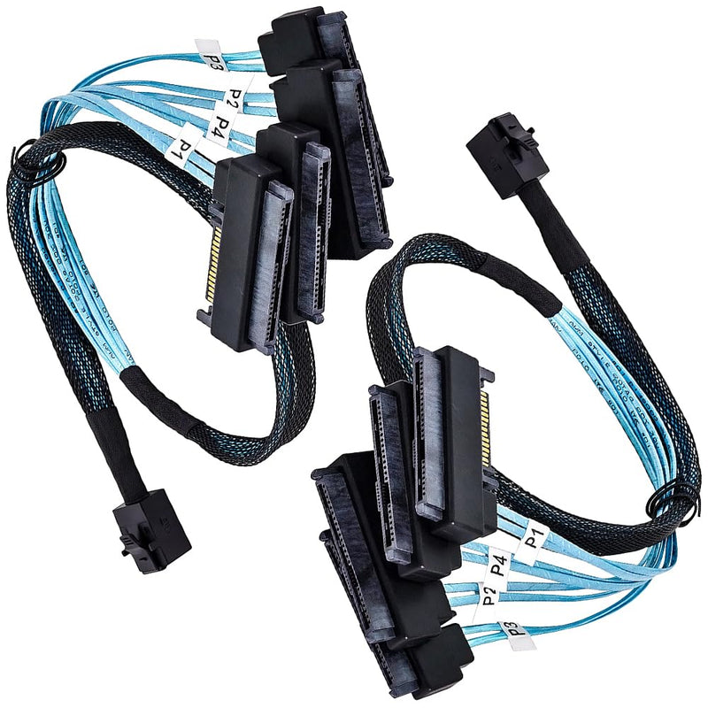 2PCS SFF-8643 to 4X SFF-8482 Mini SAS HD Breakout Cable 1.6ft/0.5m, 12Gbps SAS3, 29+15 Pin Power; Forward Cable for RAID/HBA to Four SAS HDD/SSD; Compatible with LSI 9300-8i, Broadcom 9400-8i 2PCS 1.6ft-8643 to 8482 4×SAS