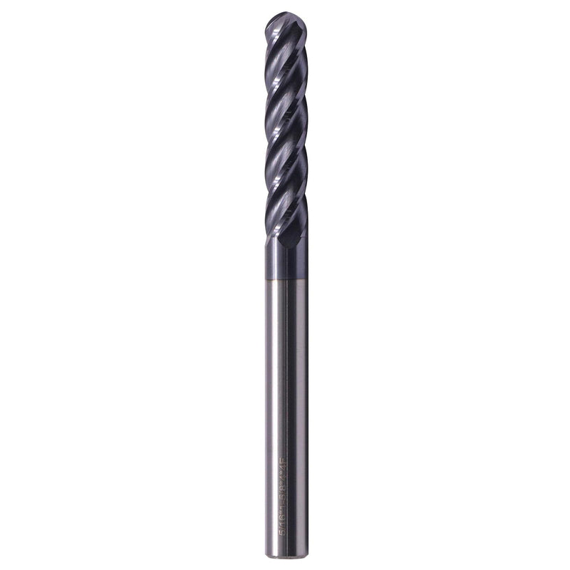 5/16" 4 Flute Solid Carbide Long Ball Nose End Mill, AlTiN Coated, 4" OAL | 30° Helix, 5/16" Cutting, 5/16" Shank, 1-5/8" LOC, for Milling Stainless Steel, Hardened Steel, Alloy Steel 5/16 in