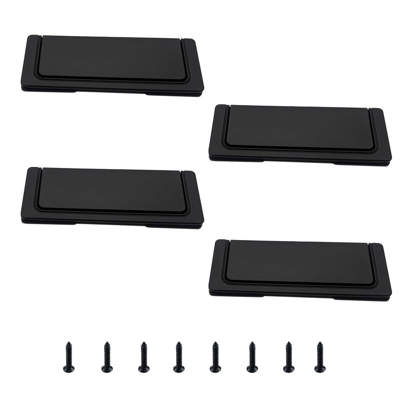 Black Hidden Cabinet Handles, 4-Pack Embedded Furniture Pull Rings, Flat Installation with Screws Black-4PCS