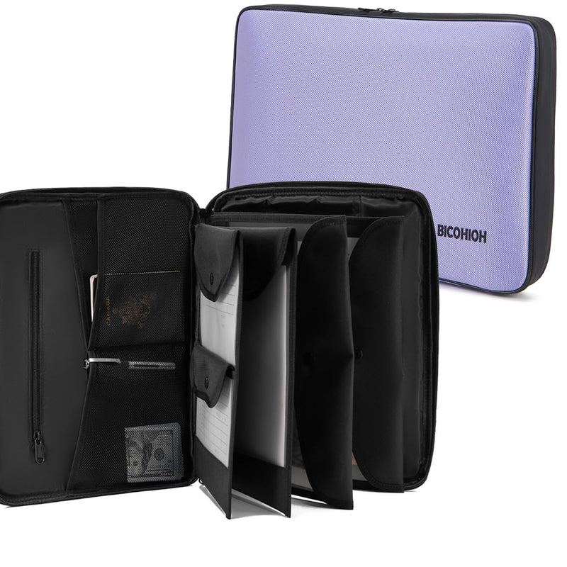 Portable Document Bag, Important Document Organizer, Storage Pouch File Folder for Important Papers, Emergency Binder, Birth Certificates, Social Security Cards, Passports, Photos (Purple;) Purple;