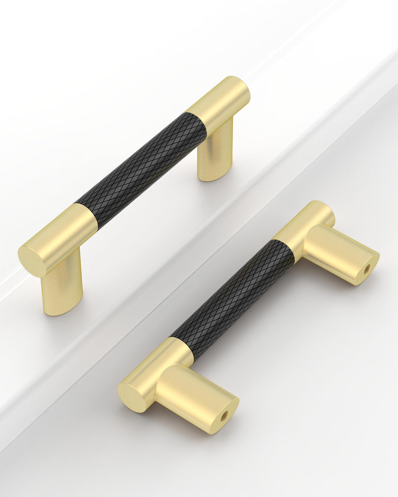 10 Pack 3''(76mm Hole to Hole) Black and Gold Cabinet Pulls, Knurled Brushed Gold Matte Black Cabinet Handles for Kitchen Drawers, Bathroom Vanity, Dresser - Heavy Duty Hardware CK0094 3"/76MM Hole Center 10