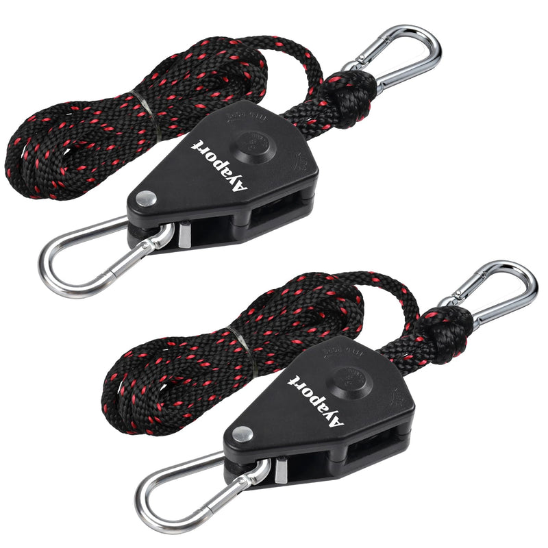 Ayaport Adjustable Rope Hanger Grow Light Hanger, 14Ft 3/8" Heavy Duty Plant Pulley Rope Tightener Ratchet Tie Down for Kayak, Tent Tie Downs, 2 Pack Black 2pcs-3/8"x14'