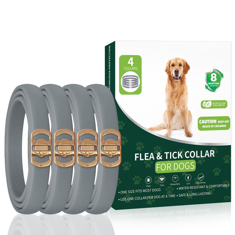 4 Pack Flea Collar for Dogs, 32 Months Flea and Tick Prevention for Dogs, Dog Flea and Tick Treatment, Adjustable Dog Flea Collars, Waterproof Dog Flea Treatment Collar, Flea Treatment for Dogs, Grey