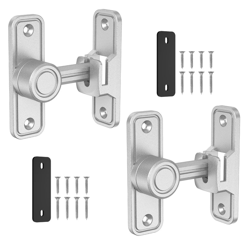 90°/180° Barn Door Lock, Heavy Duty Rust-Proof Zinc Alloy Security Sliding Door Lock - Gate Latch for Barn, Garden, Bathroom, Fence, Cabinet (Silver-2 Pcs) Silver-2 Pcs