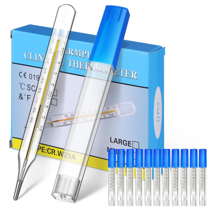 Toyvian 12-Pack Glass Thermometer for Adults Home with Dual Scale Celsius & Fahrenheit Reading Large Flat Design for Easy Holding Family Use for Kids and Elderly