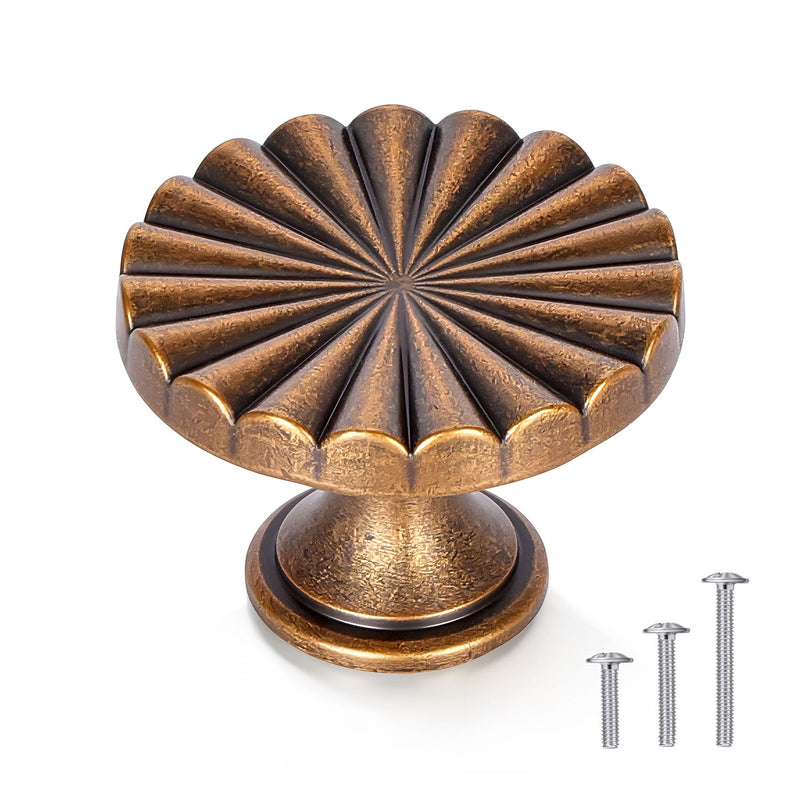 1.4 Inch 8 Pack Antique Brass Cabinet Knobs - Vintage Dresser Drawer Pulls with 3 Sizes Mounting Screws 8 pack knobs Antique Brass Bronze