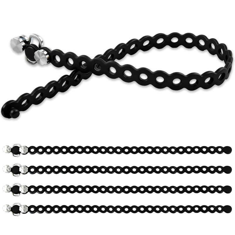 Modular Straps (4-Pack), Heavy Duty Silicone Gear Tie, EDC Multi-Tool Strap for Camping, Travel & Outdoor Survival（Black） Black four