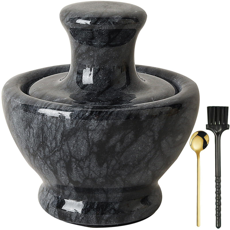 Marble Mortar and Pestle Set for Grinding Herbs Spice Pills Seeds Guacamole Garlic and Ginger Stone Grinder Seasoning Crusher Elegant and Cute Kitchen Tools Black