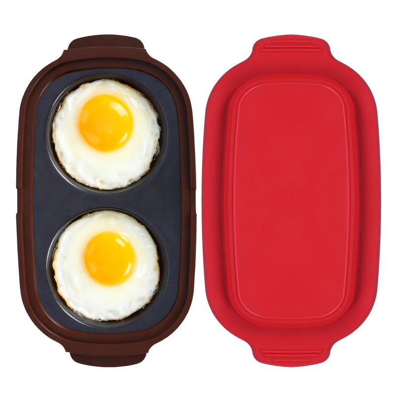 Quick-Heat Microwave Egg Cooker|Poacher|fryer, Multi-use Maker for 2 Eggs for Breakfast Sandwiches, Dishwasher-Safe Portable for Home,Travel,Gifts (Red) Red