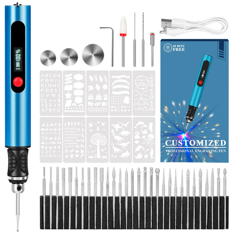 vueowcue Engraving Pen for Metal, Wood, Glass, Plastic & All Materials - Blue