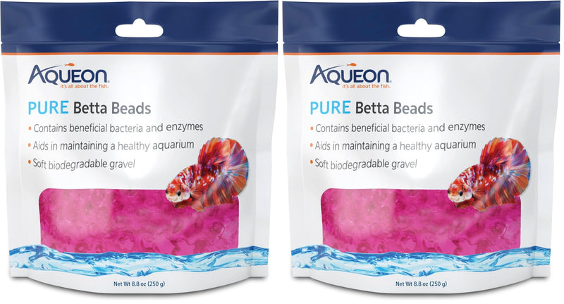 Aqueon Pure Betta Beads, Water Care for Unfiltered Aquariums, Maintains Clear Water and Helps Breakdown Organic Sludge, Pink (Pack of 2) One Pouch (Pack of 2)