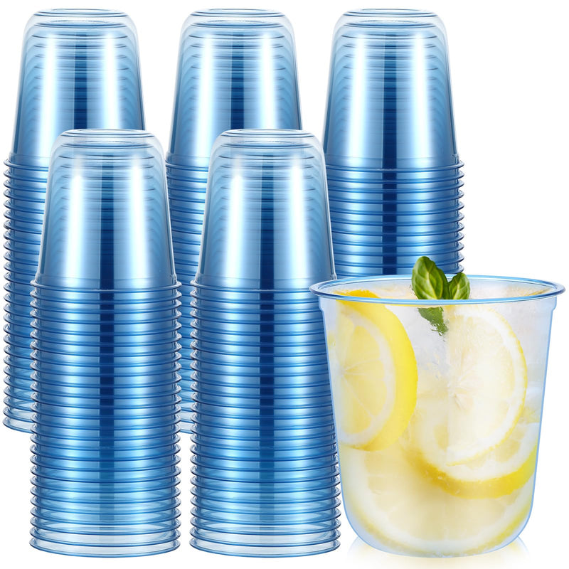 100 Pcs Disposable Stemless Glasses 12oz Crystal Plastic Wine Glasses Clear Classic Pet Cup for Meeting Weddings Birthdays Cocktail Christmas Party Supplies (Light Blue) Light Blue 100