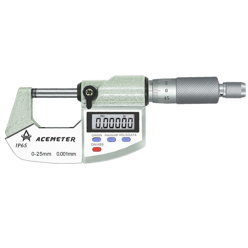 Digital Micrometer Precision Professional 0-1" (0-25mm) Range, 0.00005" (0.001mm) Resolution,Large Screen Digital Micrometer, Meets IP65 Specifications with Standard Ratchet Stop