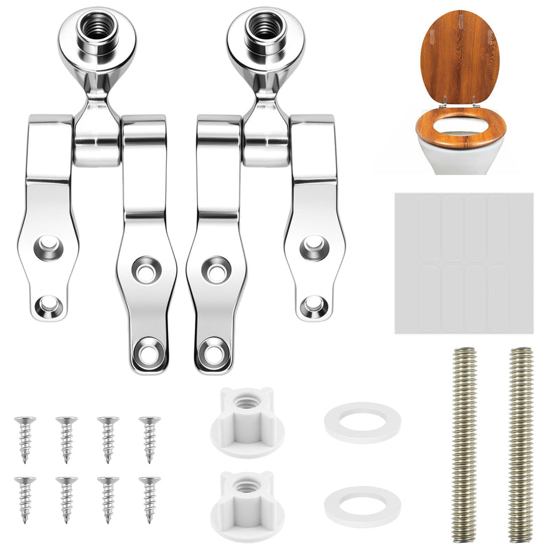 Toilet Seat Hinges | Zinc Alloy Toilet Seat Hinges Replacement Parts with Bolts Nuts & Bumpers | for Bathroom Hotel Public Use | Easy Installation Fittings 1 Set Hinges and Self-Adhesive Bumpers