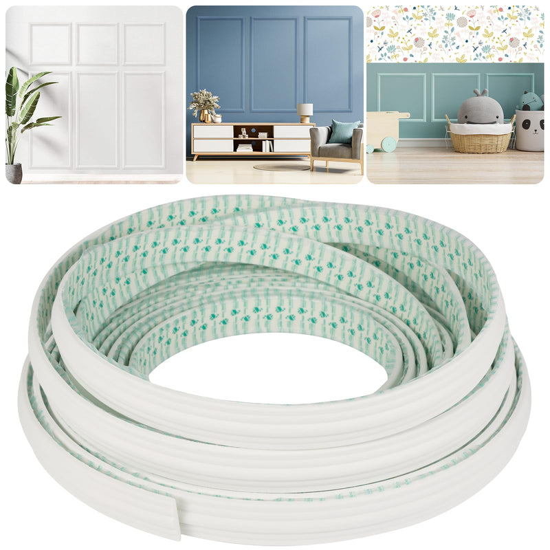 Peel and Stick Wall Molding Kit, 49.2FT x 1.50" Wide EVA Flexible Trim for Interior Walls Projects, Self-Adhesive Paintable Crown Molding for Wainscoting Panels and Large Decorative Wall Panels White 49.2FT x 1.5'' W