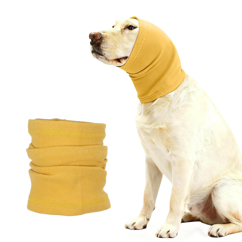 Dog Head Wrap, Cat Ear Wrap Ear Muffs Quiet Head Cover Sleeves Anxiety Ease Head Protection No Shake, (Yellow, L), Intended for Pet Grooming/Force Drying/Fireworks Yellow