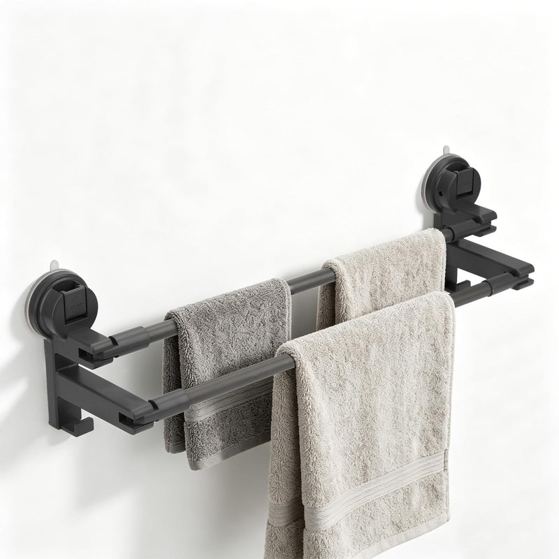 Adjustable Suction Cup Towel Bar for Bathroom Wall, 20.47 to 35.43 Inch Towel Racks for Bathroom, No Drill, Removable Bath Towel Holder for Shower, Gray