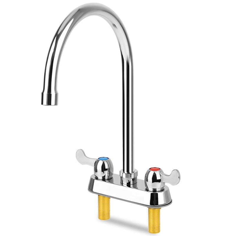 Commercial Bar Sink Faucet with 8" Gooseneck Spout, 4 Inch Center Deck Mount Hand Sink Faucet for Laundry, Restaurant, Utility Sink, Brass Constructed