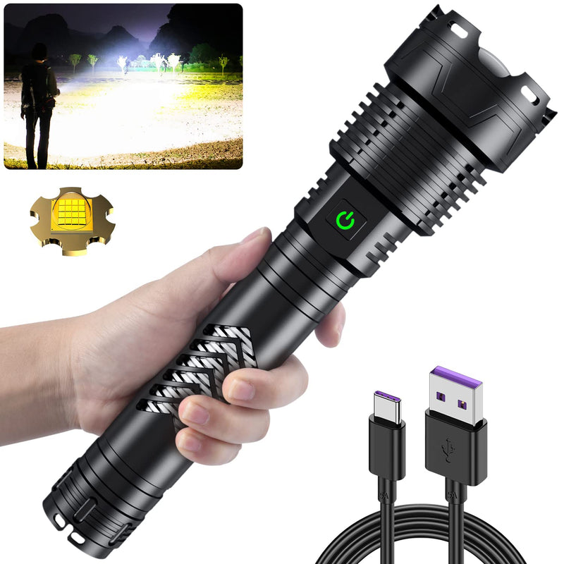 Rechargeable Flashlights High Lumens, 6000 Lumens Super Bright Flashlights with Long Handle, 5 Modes & Zoomable, 10000mAh Waterproof Powerful Handheld Flashlight for Camping Emergency