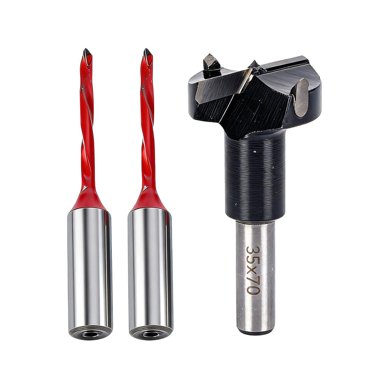 ADWAN Hinge Boring Drill Bit Set 3PCS, 1x 35mm Forstner Bit & 2X 3mm Brad Point Bits, 70mm Total Length, Tungsten Carbide Tipped, Replacement Parts for Hinge Boring Machine & Woodworking Drill Press 3mm/35mmx70mm