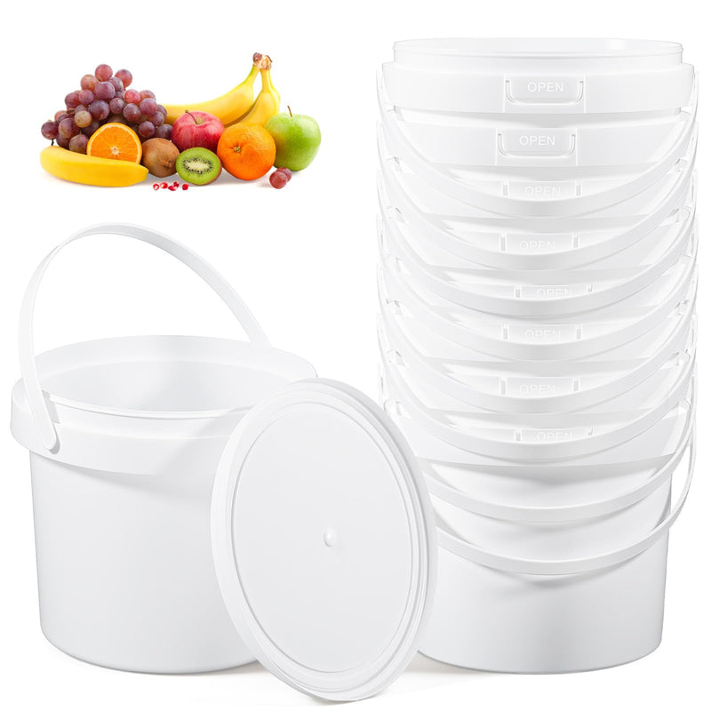 10 Pack 1.5 Quart/48oz White Plastic Bucket with Lid and Handle, Food Storage Bucket,Empty Paint Can Quart Plastic Paint Containers for Paint Water Art Crafts Projects