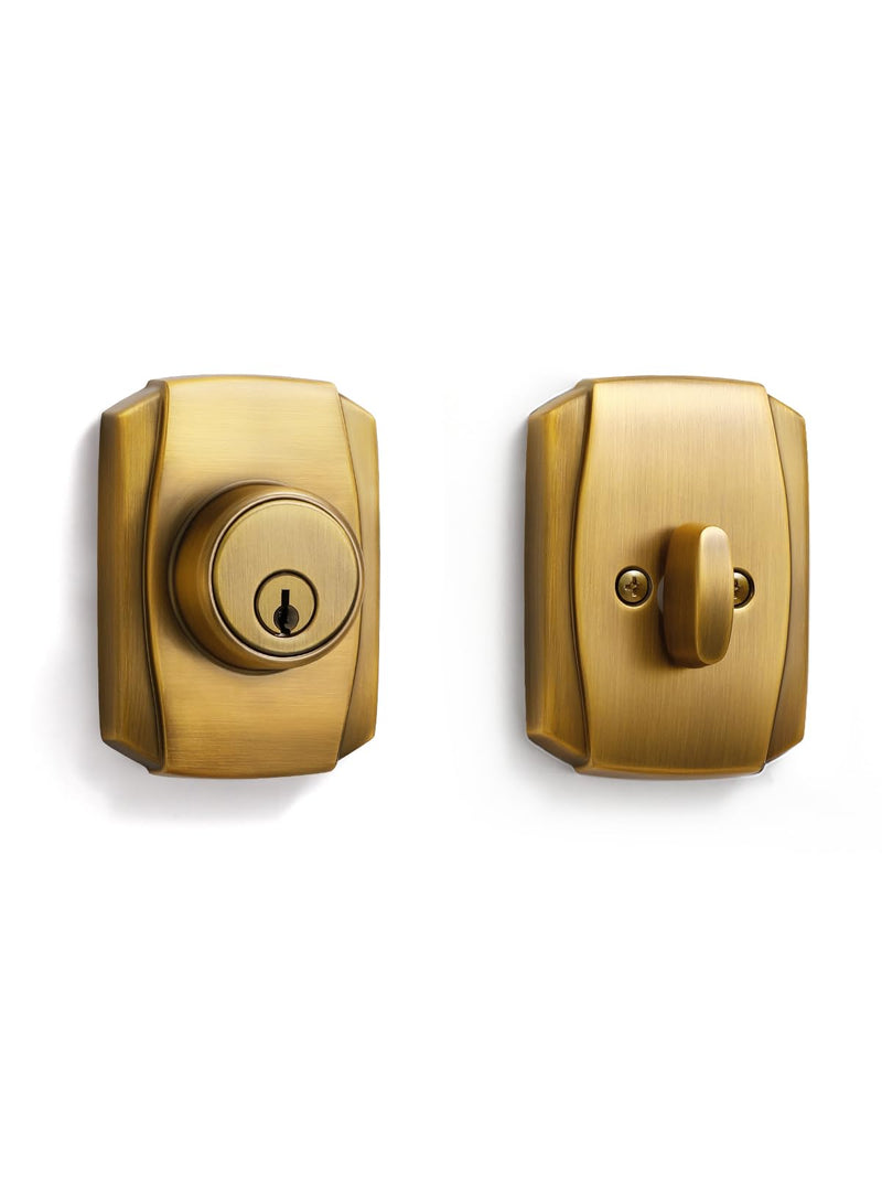 1 Pack Antique Brass Keyed Single Bronze Cylinder Deadbolt Lock Keys Handleset Front Entry Interior Exterior Door Deadbolts Deadbolt-Key
