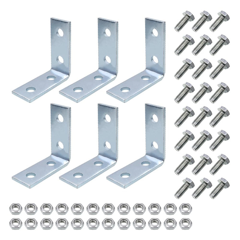 CNQLIS 4 Hole 90 Degree Bracket, L Brackets Heavy Duty for 1-5/8" Strut Channel, Unistrut Hardware (Including Bolts and Nuts), 3/16" Thick (6 Pcs) 6