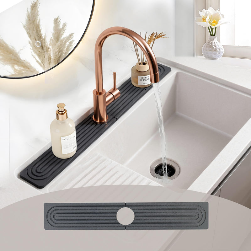 Stone Faucet Mat for Kitchen Sink - Fast Drying Diatomite Mat, Water-Absorbing Sink Protector & Splash Guard for Kitchen and Bathroom Counters (23.6"x3.9", Dark Grey) Dark Gray