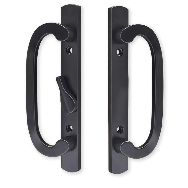 Offset Sliding Patio Door Handle Set, 3-15/16" Screw Hole Spacing, Reversible Non-Handed Sliding Glass Door Handle Replacement, Fits 1-3/8" to 2" Thick Doors, White (Black) Black