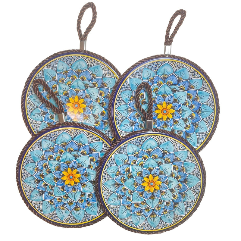 Ceramic Cork Trivet 6.7 Inch (17cm)-Heat Resistant Non-Slip Hot Pad for Dishes, Kitchen Table Insulation Mat 4 Pieces Set. (Prosperous Lotus) Prosperous Lotus