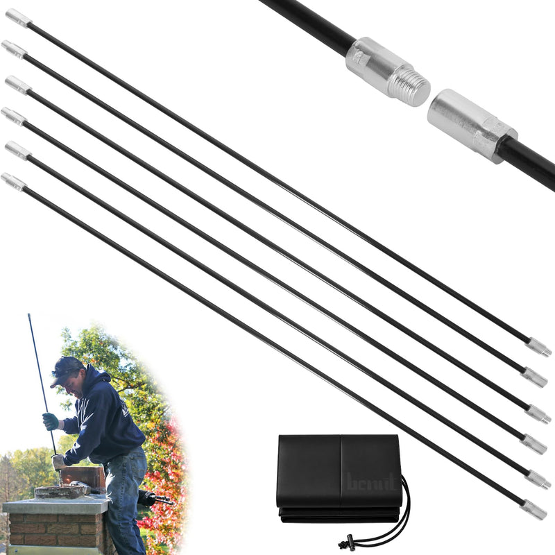 18FT Fiberglass Chimney Cleaning Rod Kit, 1/4" NPT Fittings for Cleaning Straight Chimney Pipes and Flue, 3FT * 6Pcs(Without Brush) 18FT