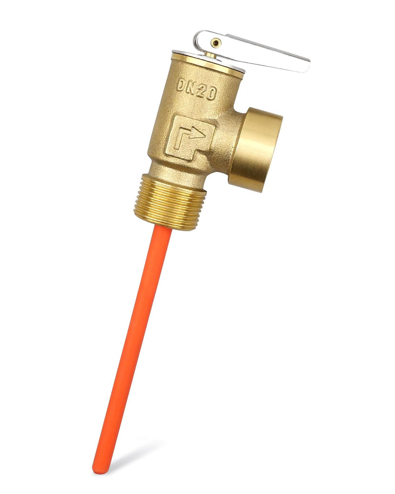 3/4" Temperature and Pressure Relief Valve with Extended Probe, 150 PSI 210°F Safety Valve, Pressure Relief Valve Fit for Suburban RV Water Heater or Home Heater Thickened Brass Body 3/4" NPT Connection