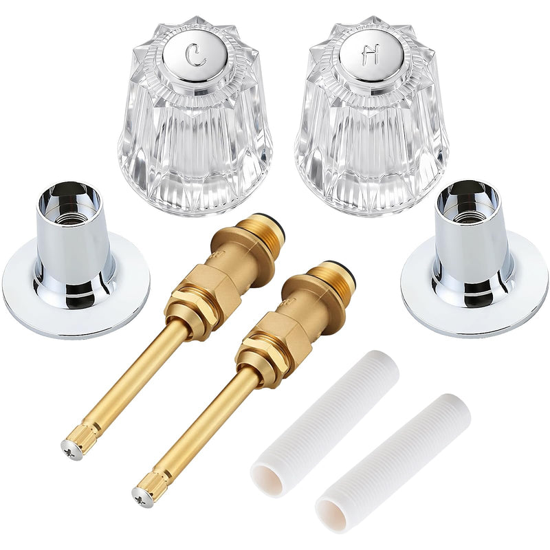 Bathtub Shower Knobs 2 Piece Compatible with Price Pfister Verve Faucets, Rebuild Set with Clear Acrylic Handles, Stems, Seats & Flanges – Hot & Cold Replacement Parts