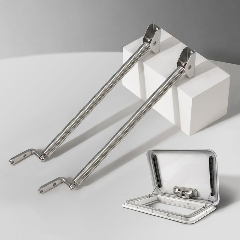 2 Pcs Hatch Spring Support, 316 Stainless Steel 10-1/4" Hatch Spring Holder, Heavy Duty Hatch Lid Support Spring with U-Bolt and L-Shaped Plate for Flip-Up Cabinet Doors and Window Hatches | Hatch Spring Support with U-Bolt and L-Shaped Plate 10.25"