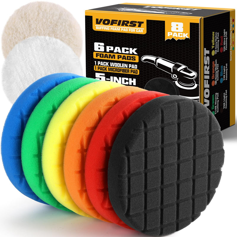 8 Pcs Buffing Polishing Pad, 5.5 Inch Buffing Pads, Compound Buffing Sponge Pads & Woolen Pads Cutting Polishing Pad Kit for Car Buffer Polisher 5.5 - Inch