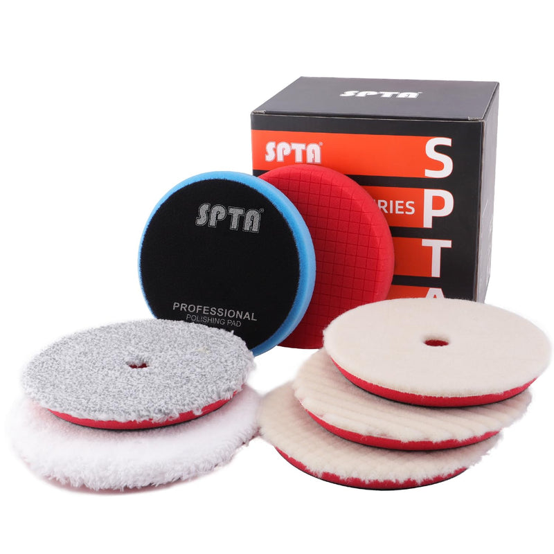 Buffing Polishing Pads, SPTA 7Pc 5.5 Inch Face for 5Inch 125mm Backing Plate Compound Buffing Sponge Pads Cutting Polishing Pad Kit for Car Buffer Polisher Compounding, Polishing and Waxing -A1094MIX 125mm Sets