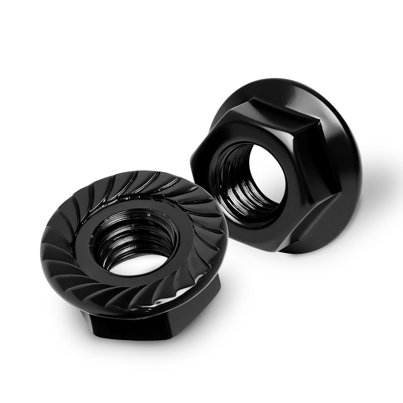 Mywish M10 Serrated Flange Hex Nuts, 100-Pack 304 Stainless Steel, Hex Drive M10-1.5 Hardware Nuts, Black Oxided (Black) Stainless Steel