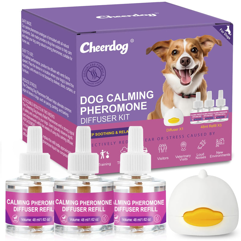 Cheerdog Dog Calming Pheromone Diffuser, Pet Calming Diffuser for Dog Anxiety Relief 3 Refills,Relieve Separation Anxiety, Stress Barking and Chewing Calm Relaxing