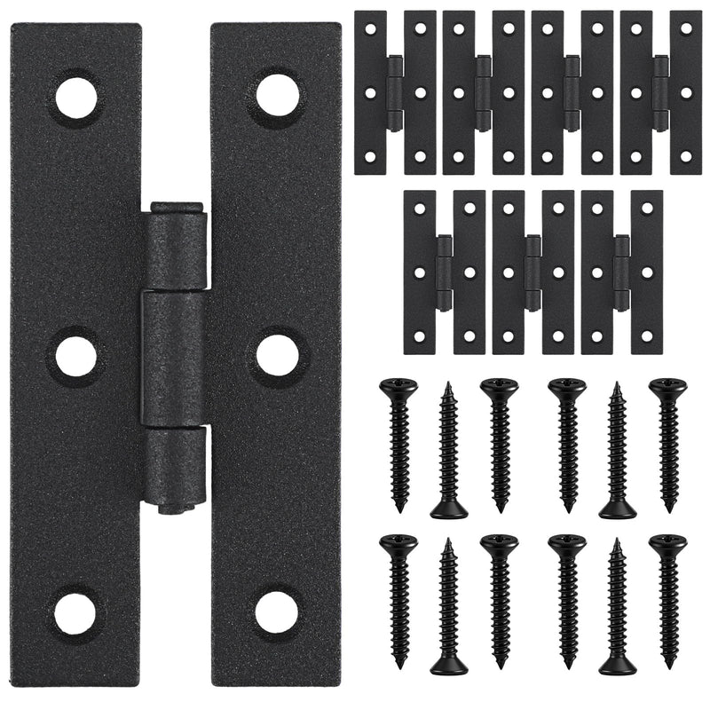 8 Pack 3 Inch Black Powder Coated Wrought Iron H Hinge for Cabinet Doors Kitchen Cabinet Hinge with Hardware 8