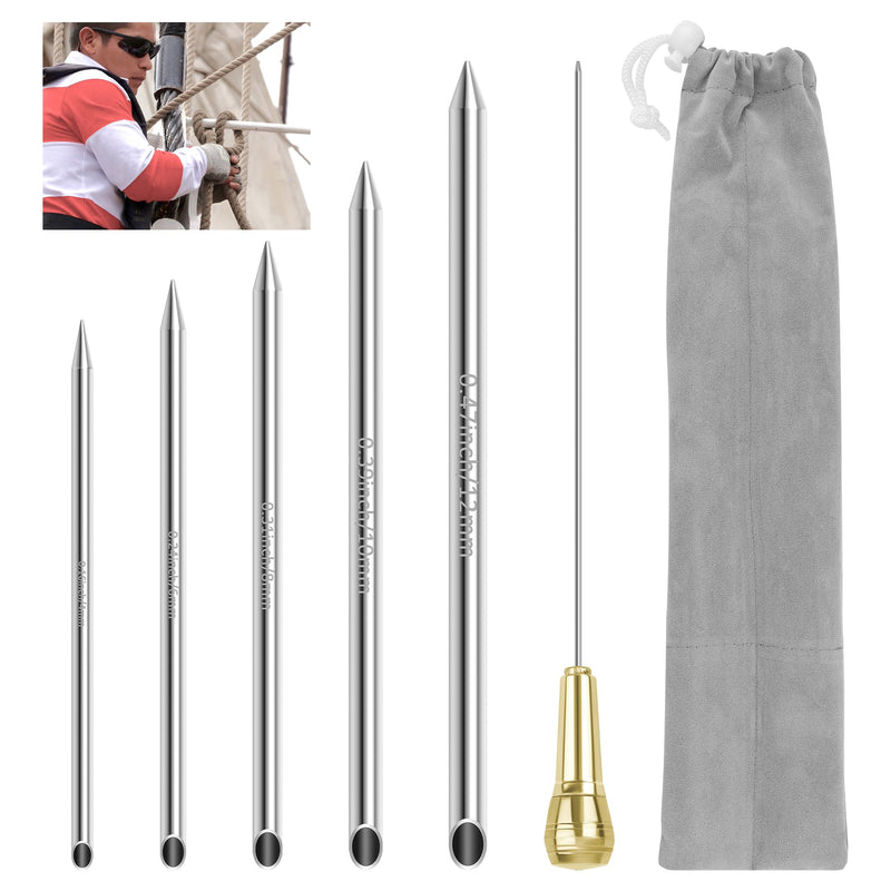 Rope Splicing Tool Includes 5 Sizes（1/4, 5/16", 3/8",7/16",1/2"） with Pusher & Storage Bag, Ropes FID Kit for Double Boat/Climbing Ropes Rapid Recovery-Coldairsoap Stainless Steel FID Splicing Tools