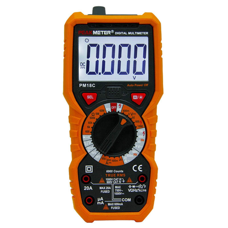 PM18C High Performance Digital Multimeter with AC/DC Voltage, Current Measurement Electrical Tester with 6000 Counts Orange Cover