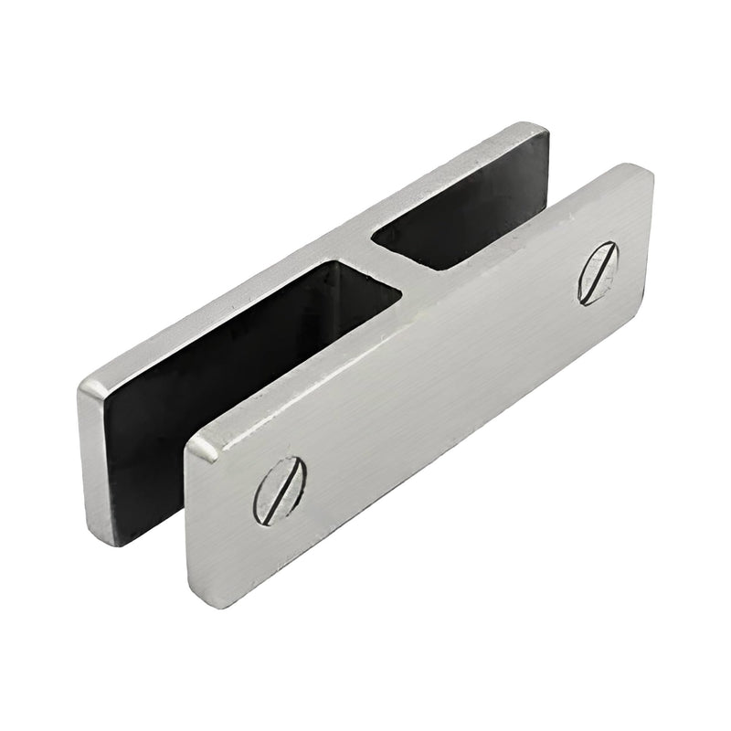 Brixwell Glass-to-Glass Bracing Clamp 180 Degree Type, Duplex 2205 Stainless Steel, Brushed Stainless Steel Finish, Fits 3/8" to 1/2" Tempered Panels, 3-15/16" Overall Length, 1-1/8" Overall Height