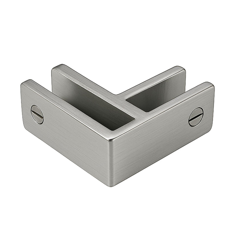 Brixwell Glass-to-Glass Bracing Clamp 90 Degree Type, Duplex 2205 Stainless Steel, Brushed Stainless Steel Finish, Fits 3/8" to 1/2" Tempered Panels, 1-1/8" Height