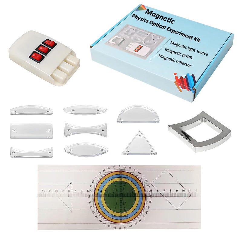 Magnetic Physics Optical Experiment Kit with Adjustable Triple Laser Source, Prisms, Reflectors, Educational Lab Equipment for Light Refraction and Reflection Experiments,Teaching Supplies
