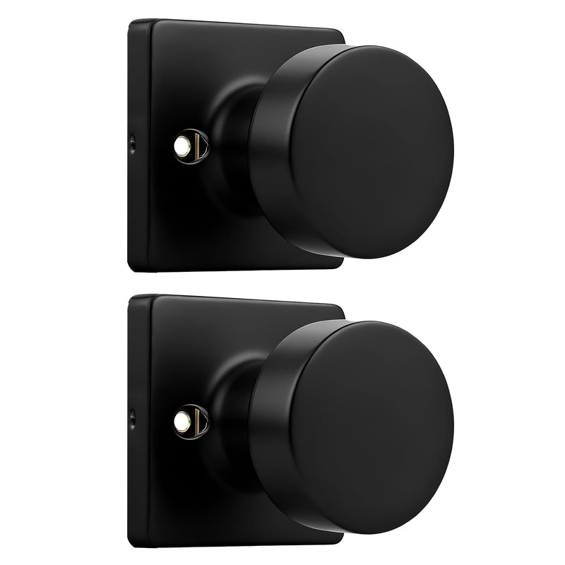 Probrico Matte Black Dummy Door Knobs Interior, Single Sided Dummy Door Handles for Closet 2 Pack, Standard Size Non-Turning Interior Flat Ball Knob Push/Pull Door Knob
