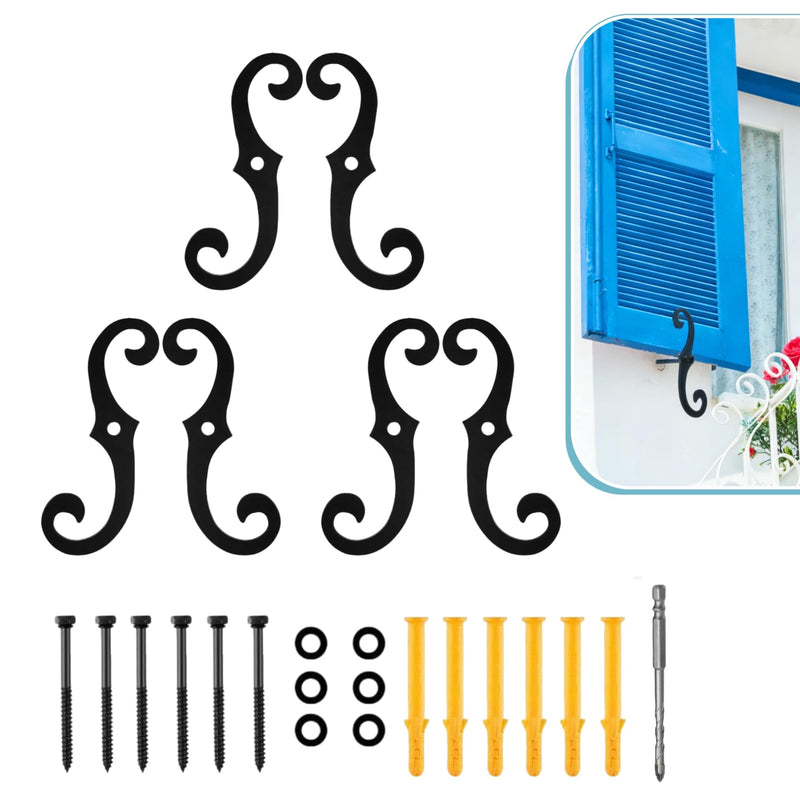S Style Shutter Dogs Hardware, 6.3" Metal Shutter Fasteners with Set Screwsl, Decorative Window Tieback for Exterior Shutters, Home Decoration (6)