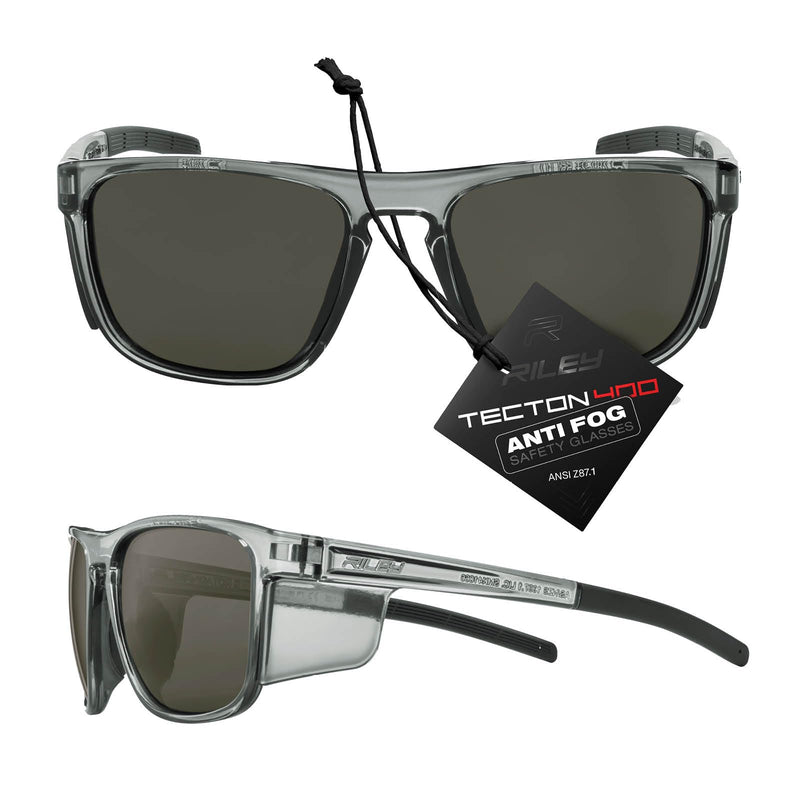 Riley Navigator X Safety Glasses – Anti-Fog, Scratch/Impact Resistant & Polarized Lenses, Lightweight Full-Frame for Work, Outdoors, & Active Lifestyles, Gray