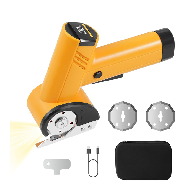 Cordless Electric Scissors 4-speed Adjustable with LED Smart Display, 4V Box Cutter Electric with Storage Box & 2 Blades, Cardboard Cutter Electric for Cardboard Fabric Plastic Leather